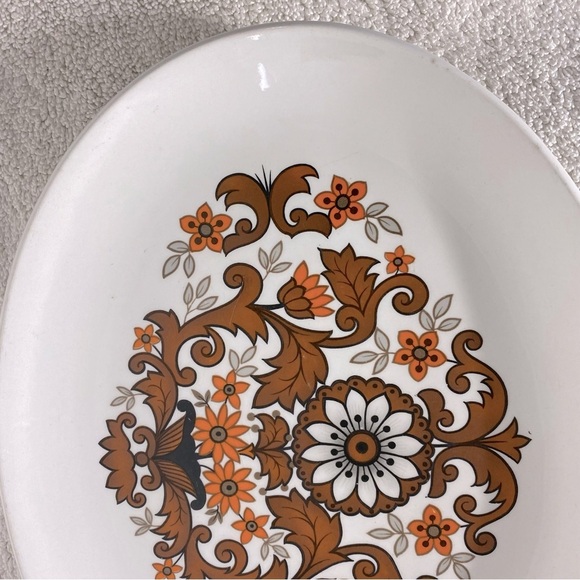 Vintage Cassandra Hostess Tableware MCM Brown Orange Floral Print Oval Platter - Picture 7 of 14